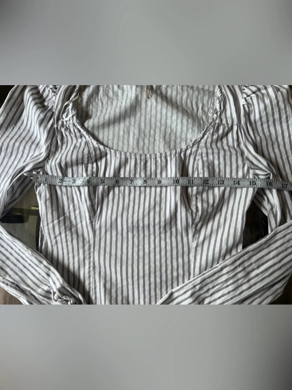 Free People Striped Square Neck Long Sleeve Top - White and blue/grey